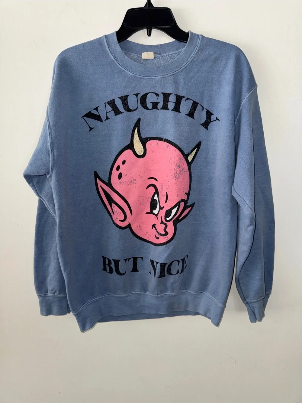 Urban Outfitters Naughty But Nice Devil Graphic Pullover Sweatshirt Blue Size M